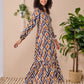 Winter Rose - Enchanting: V - neck Mandarin Collar Tiered dress with Elasticated Long Sleeves
