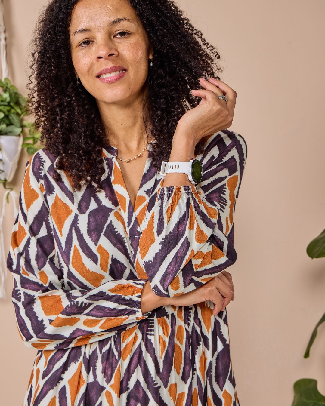 Winter Rose - Enchanting: V - neck Mandarin Collar Tiered dress with Elasticated Long Sleeves