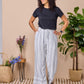 Caprice - Navy stripe: Wide leg linen pants with Elasticated waistband