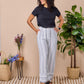 Caprice - Navy stripe: Wide leg linen pants with Elasticated waistband