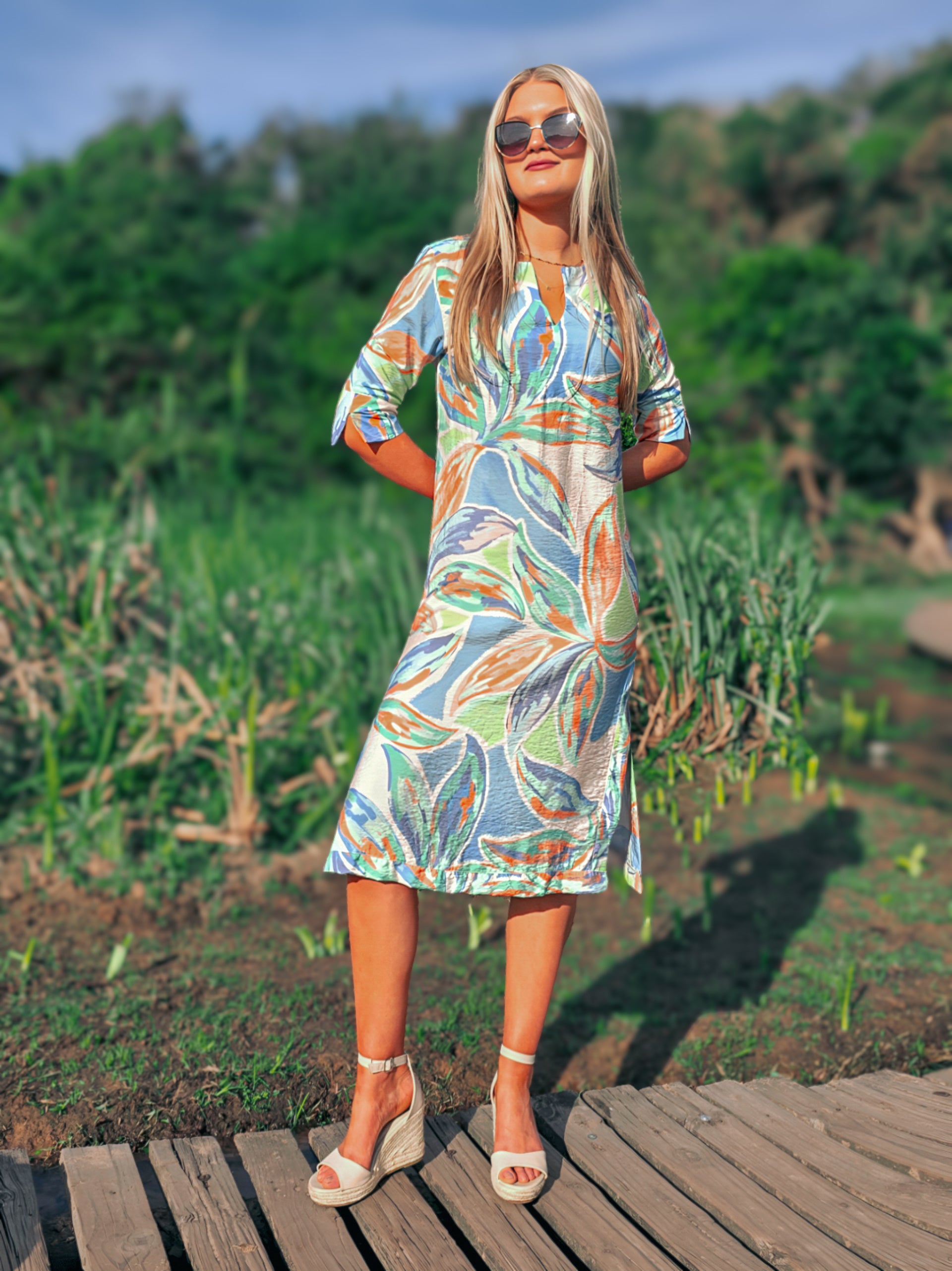 Scarlet - Rainforest: Classic maxi shift dress