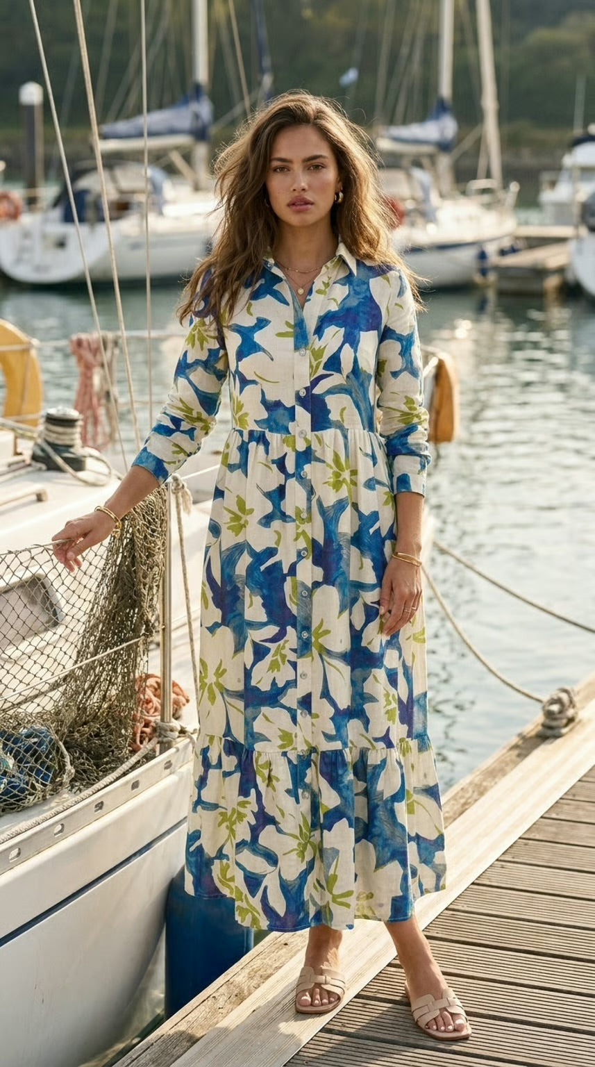 Maddison Maxi - Dune Floral: Button-up Collared Tiered Maxi dress