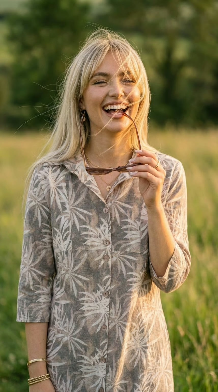 Ibiza - Palm Earth: Midi Shirt dress with panel detail