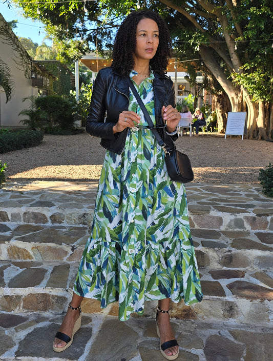 Maddison Maxi - Wild Wonder: Button-up Collared Tiered Maxi dress