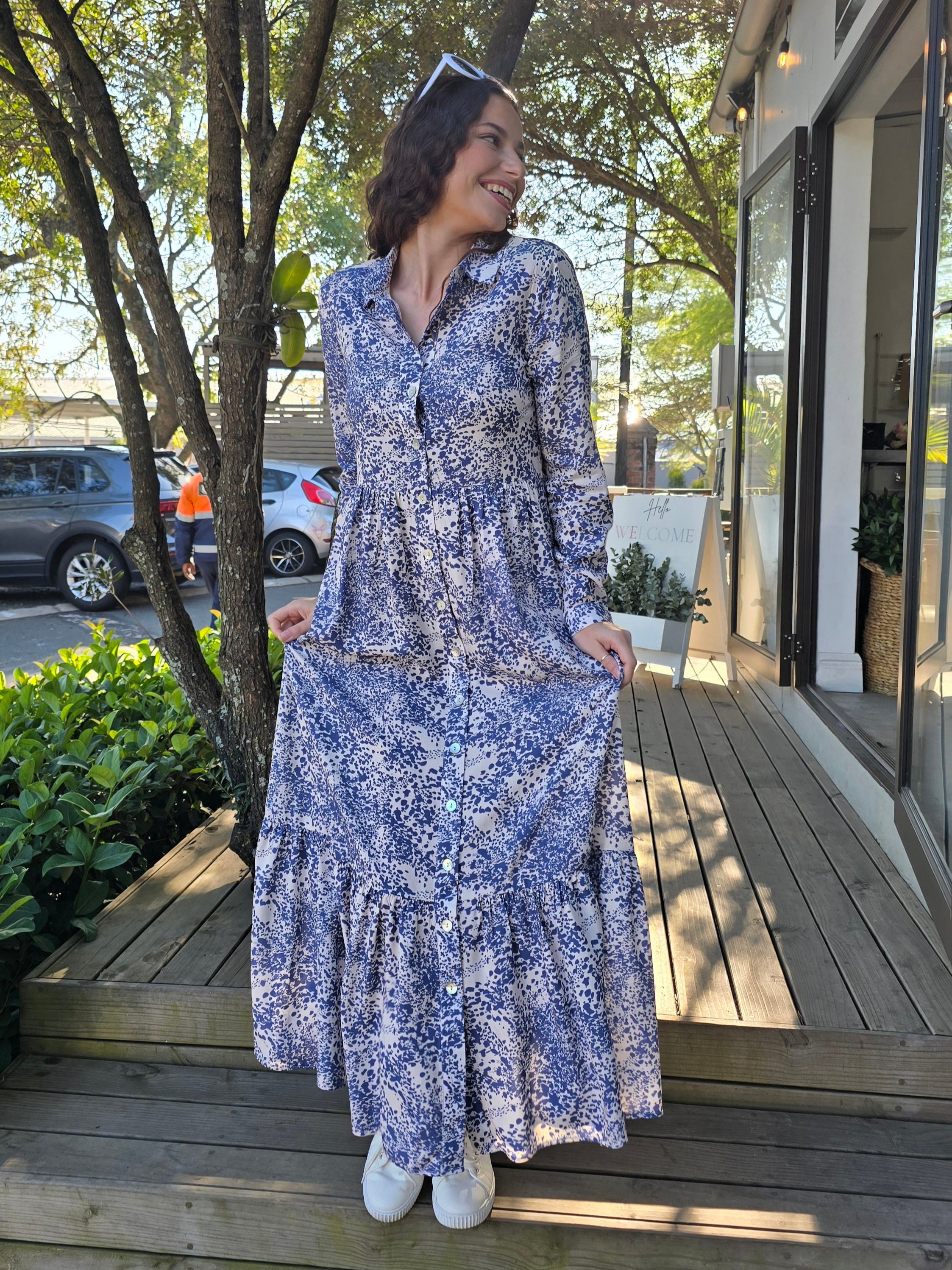 Maddison Maxi - Jungle Jewel: Button-up Collared Tiered Maxi dress