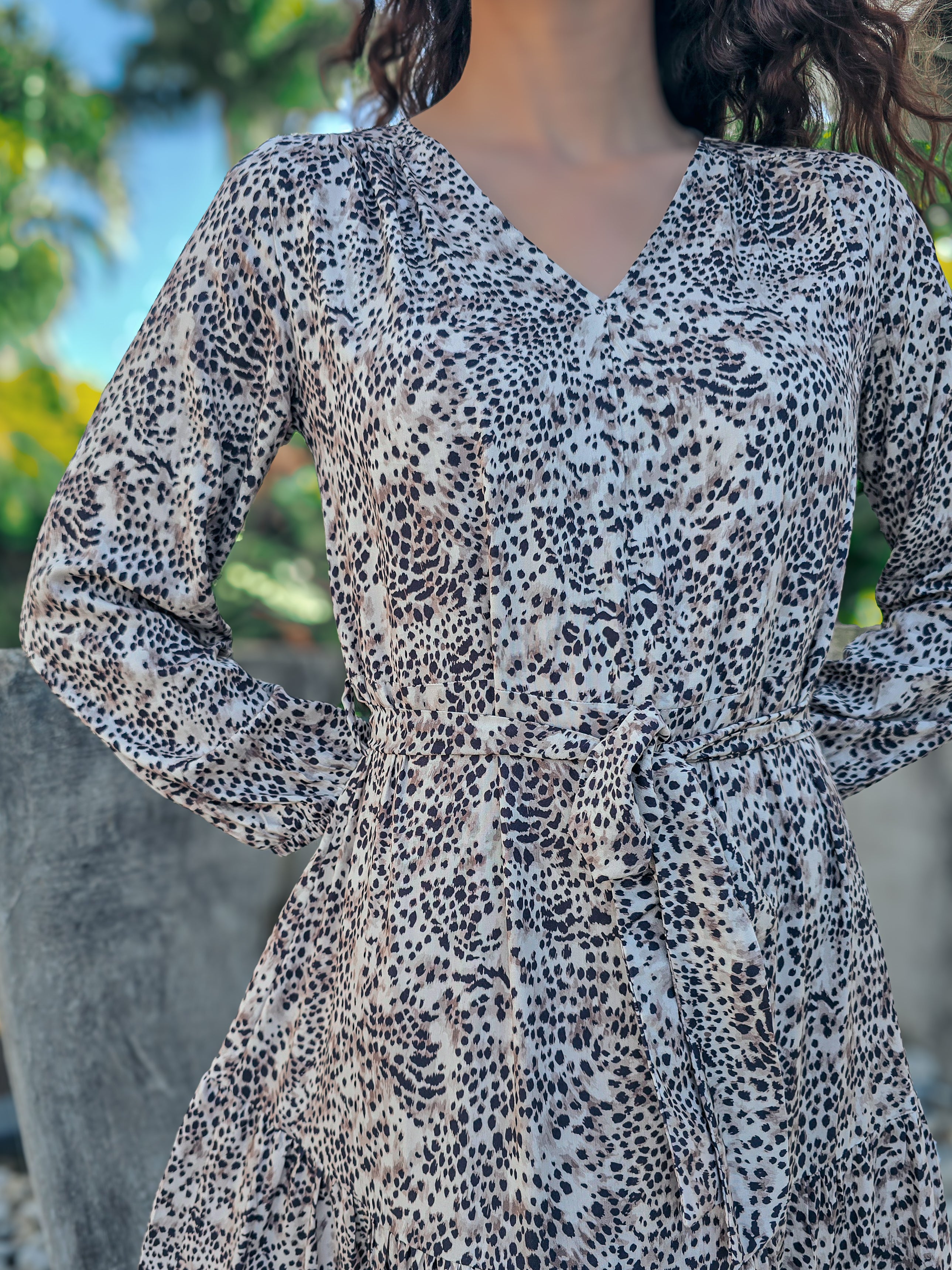 Brae - Thunderstorm: Tiered long sleeve maxi dress