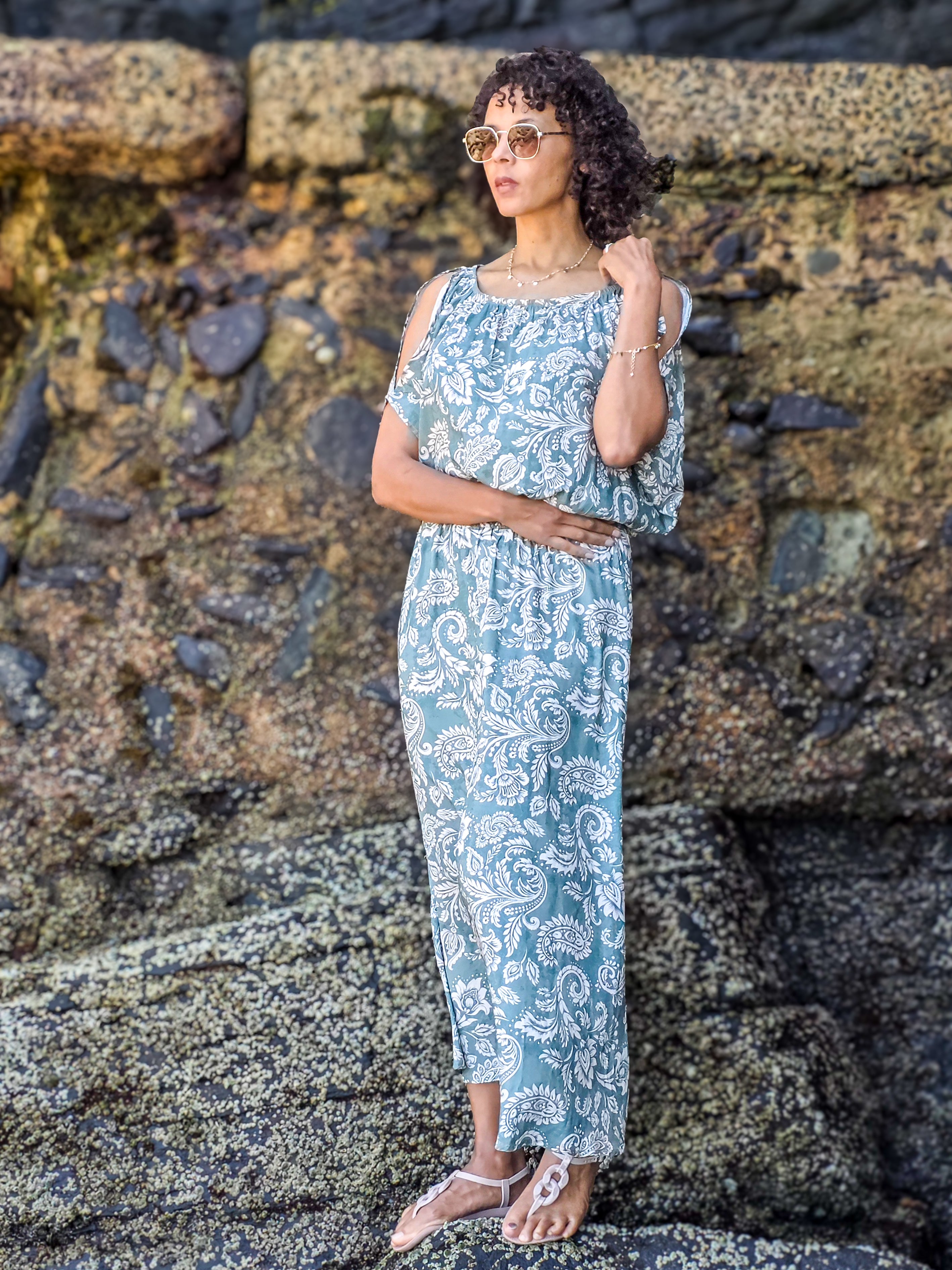 Boho maxi - Joyful Holly: Off the shoulder, elasticated waist maxi dress