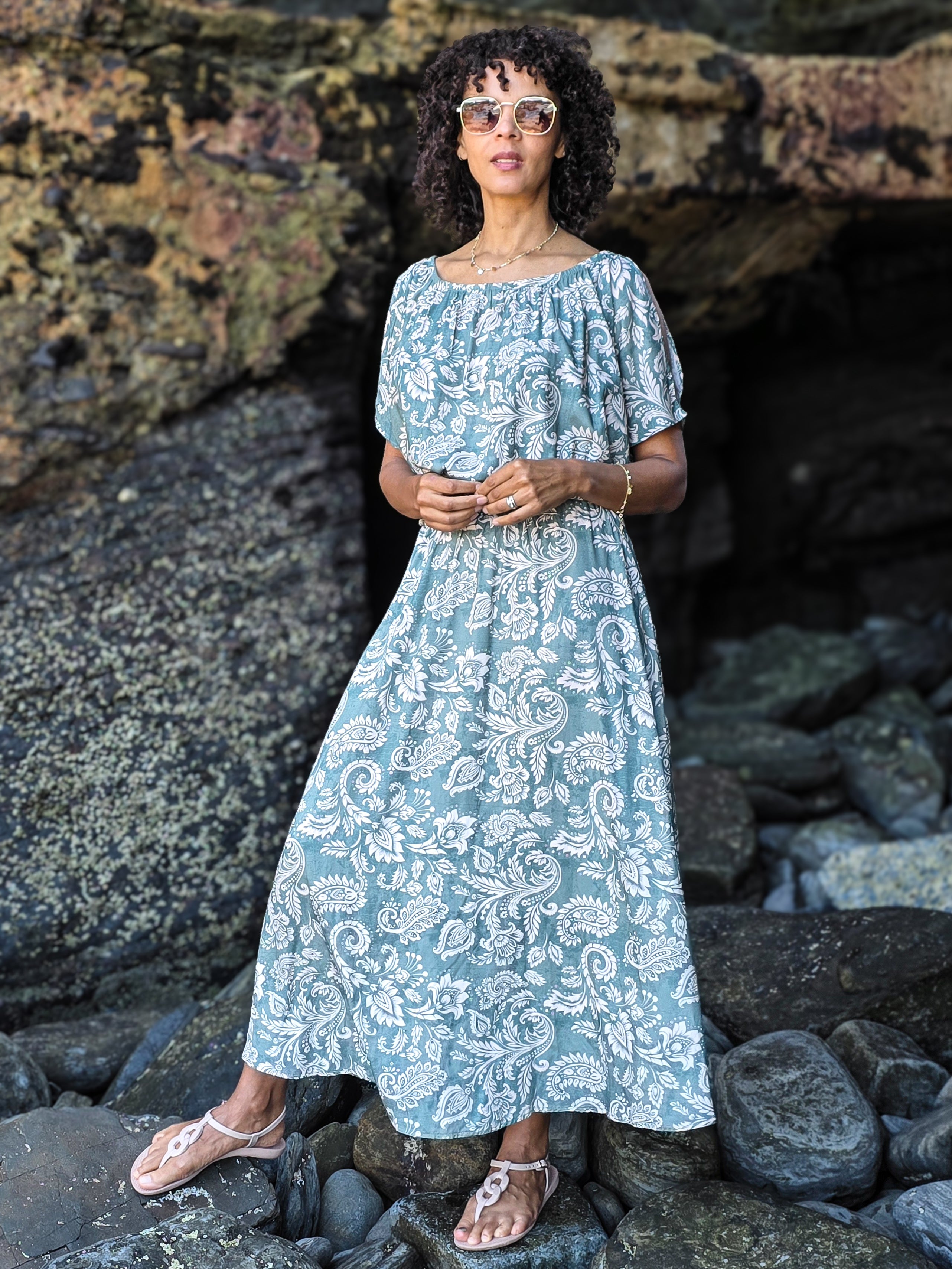 Boho maxi - Joyful Holly: Off the shoulder, elasticated waist maxi dress