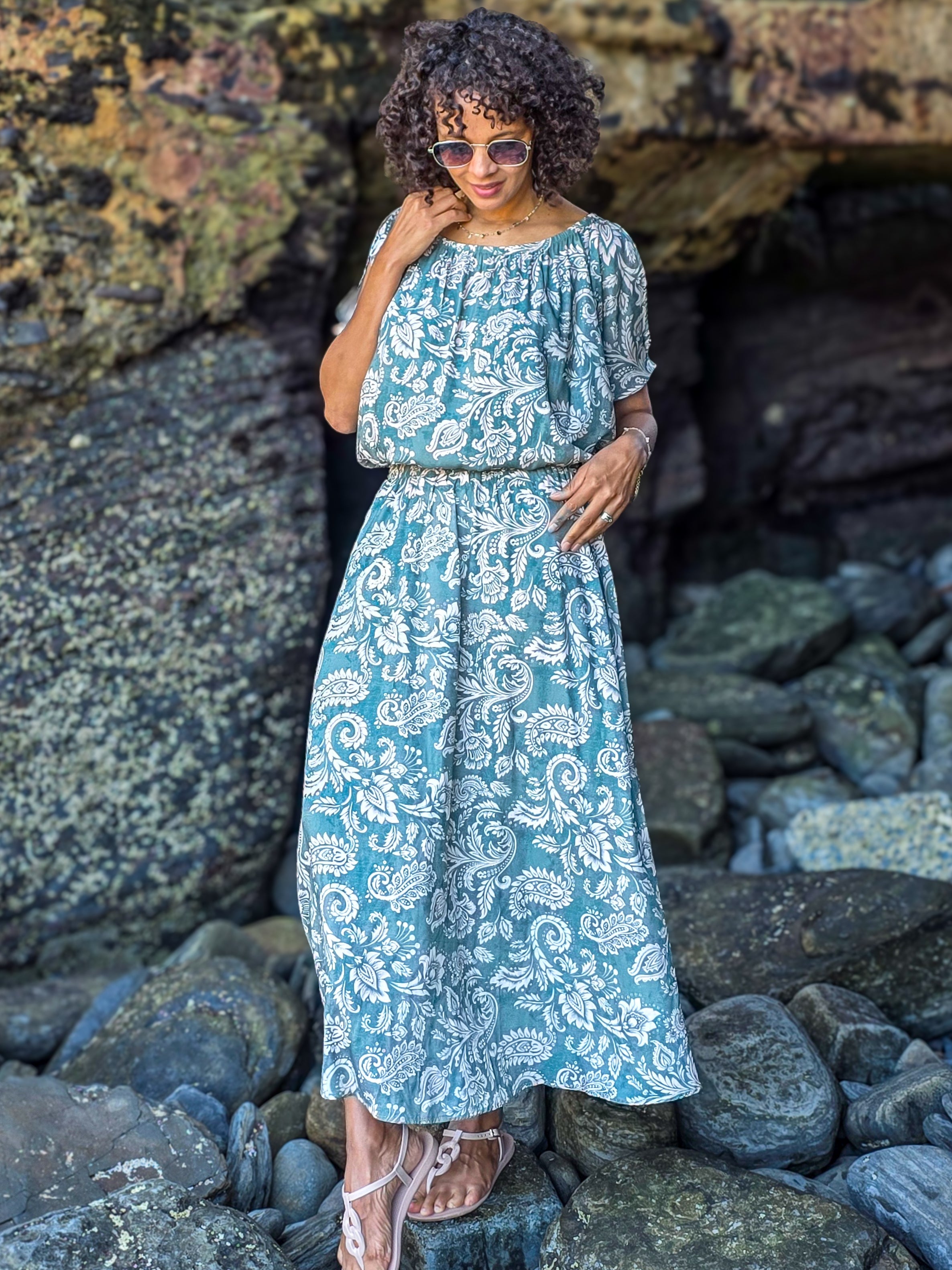 Boho maxi - Joyful Holly: Off the shoulder, elasticated waist maxi dress