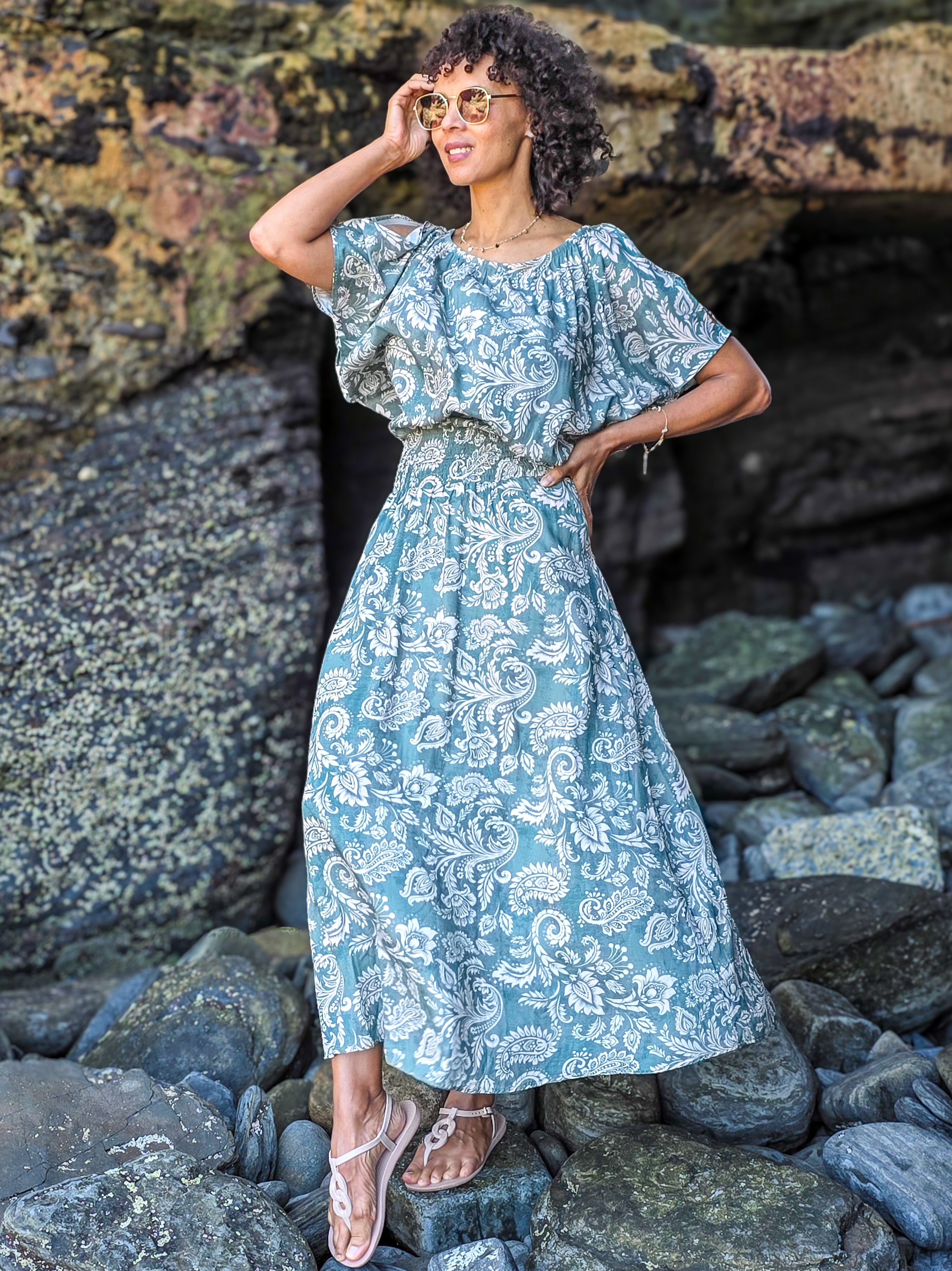 Boho maxi - Joyful Holly: Off the shoulder, elasticated waist maxi dress