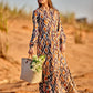 Winter Rose - Enchanting: V - neck Mandarin Collar Tiered dress with Elasticated Long Sleeves