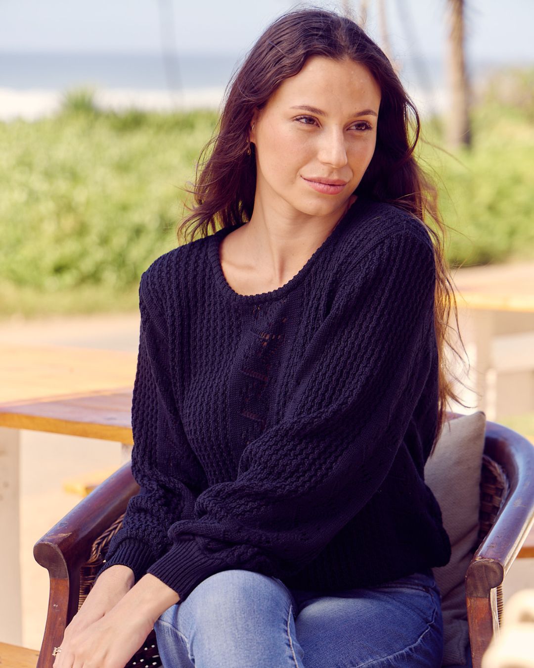 Lacey - Black: Textured Knitwear