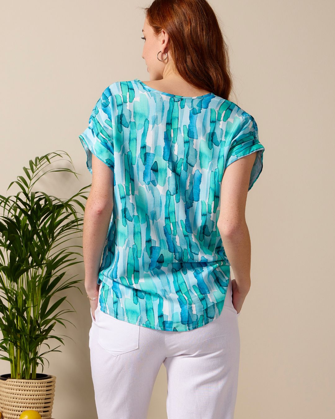 Faye - Forest Meander: V-neck top with binding detail