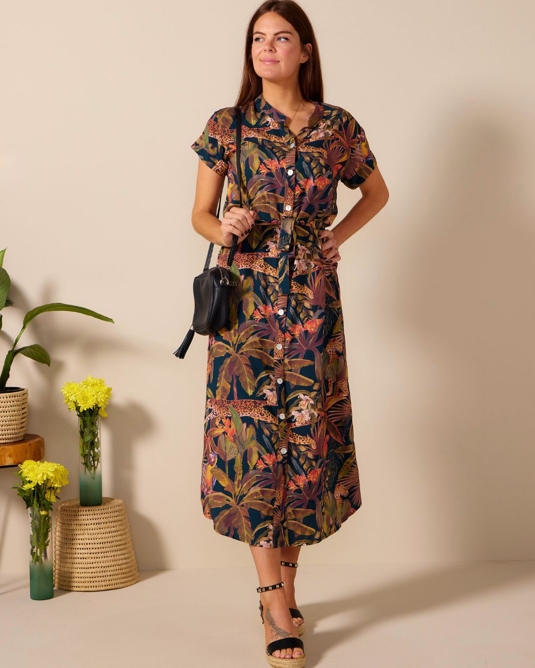 Iris - Leopard Jungle: Classic Button Up Maxi Shirt Dress