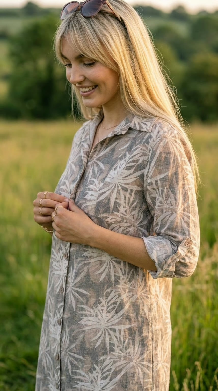 Ibiza - Palm Earth: Midi Shirt dress with panel detail