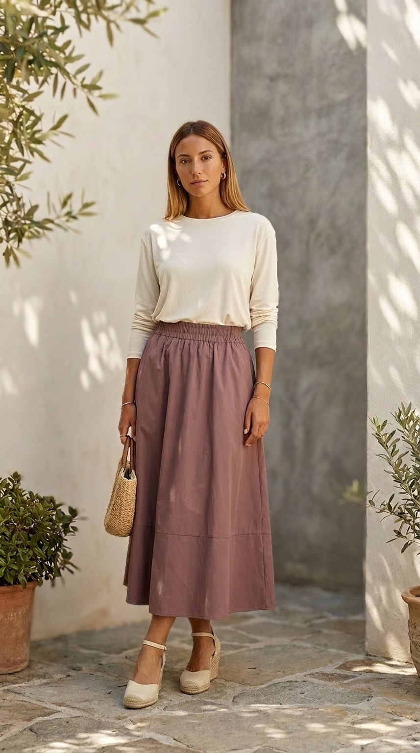 Shay - Cognac: A-line Poplin skirt
