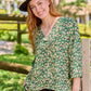 River - Leopard Meadow: Classic V - neck top with 3/4 sleeves