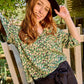 River - Leopard Meadow: Classic V - neck top with 3/4 sleeves