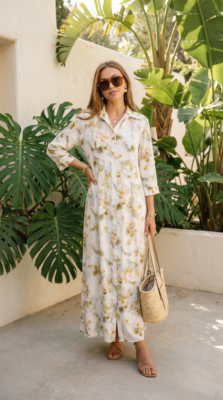 Brittany - Wild Romance: Classic Maxi Shirt dress with Empire waist