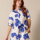 Sammy Shorts - Oasis Blue linen: High-waisted flared shorts with pockets