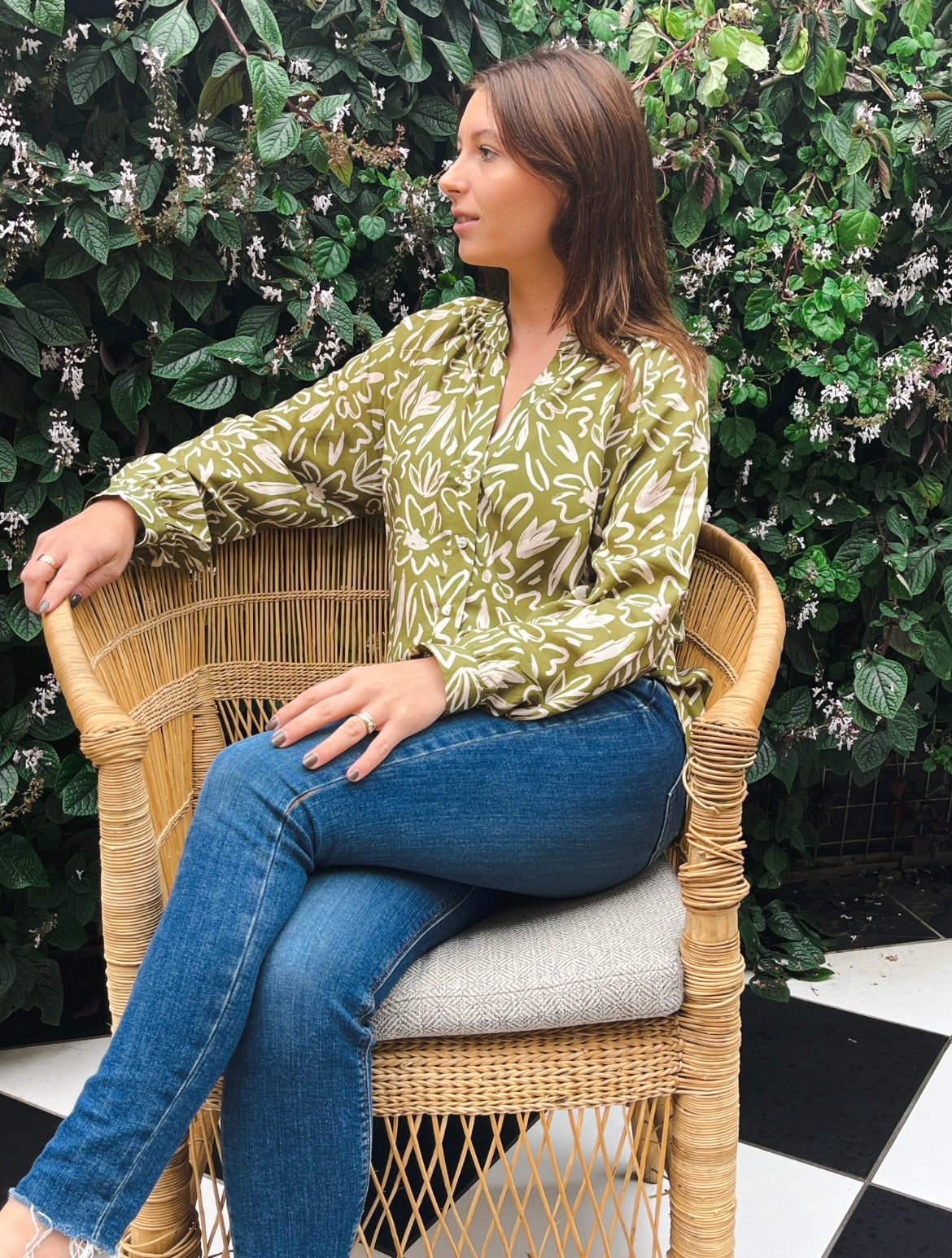 Alice - Wild Flower:  Button-up mandarin collar shirt