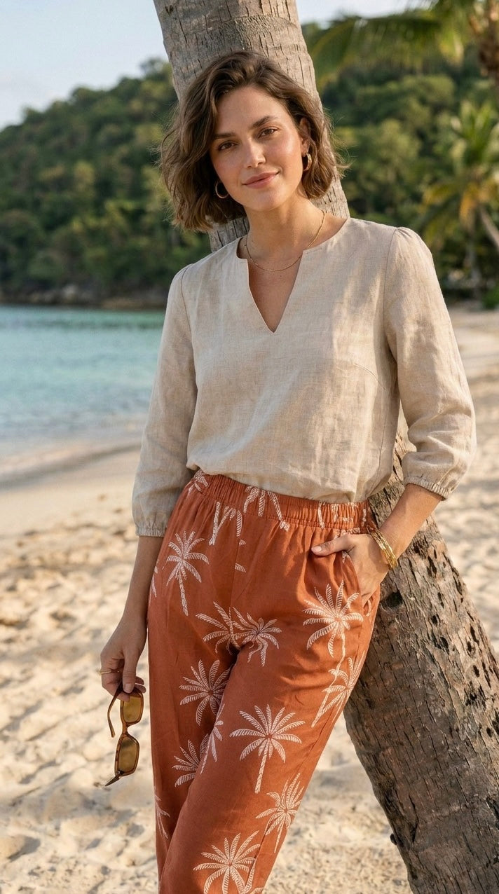 Havanna - Sunset Palms: Straight leg pants