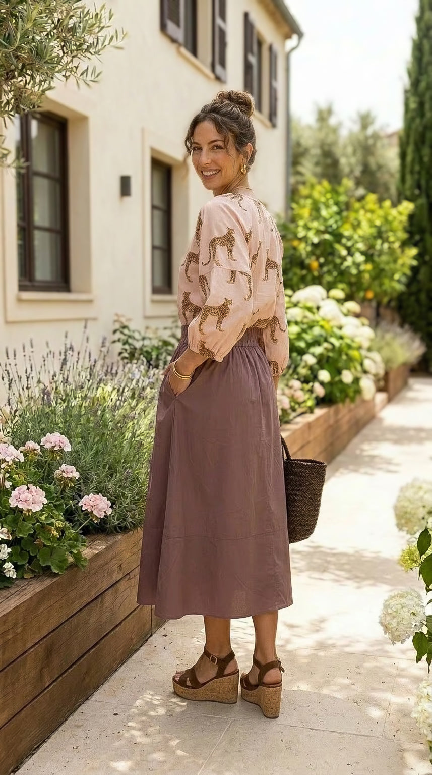 Shay - Cognac: A-line Poplin skirt