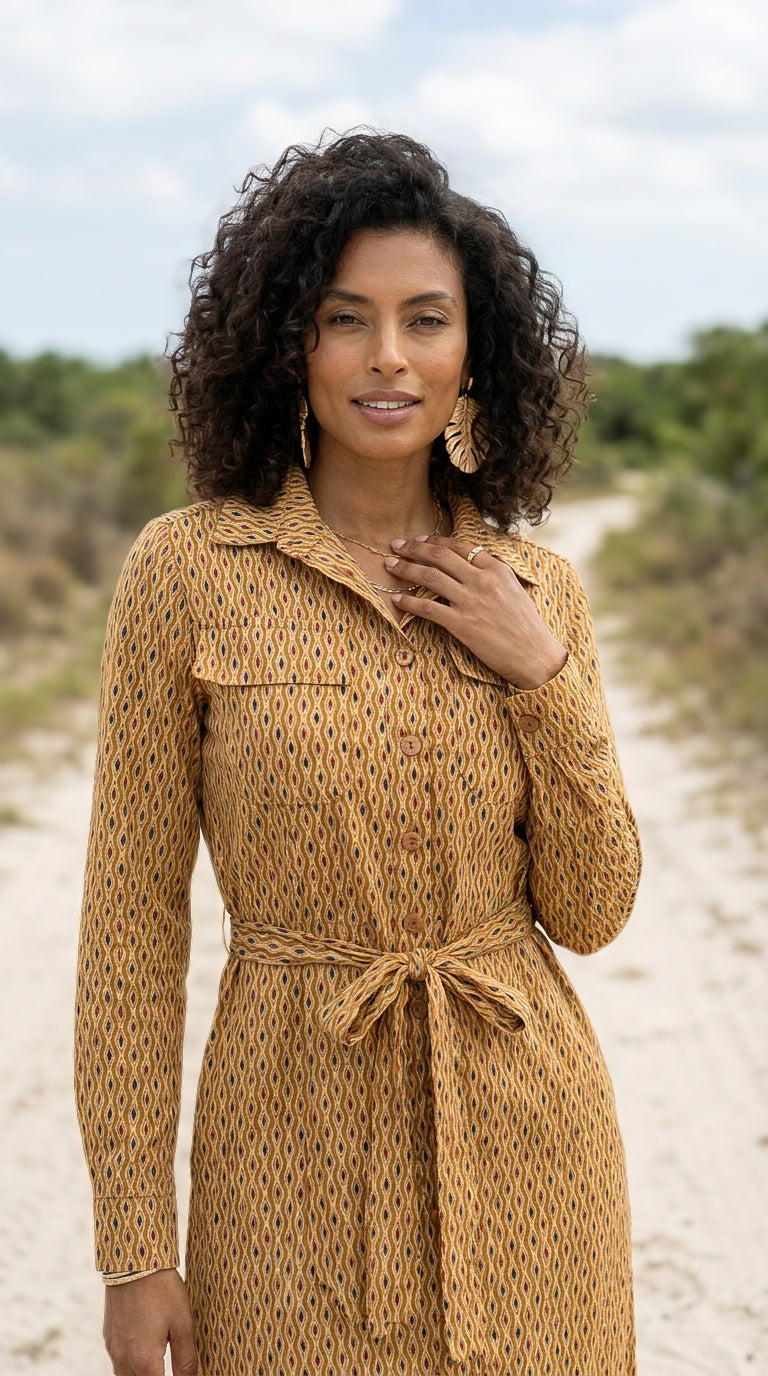 Gianna - Coral Kiss: Belted Shirt dress