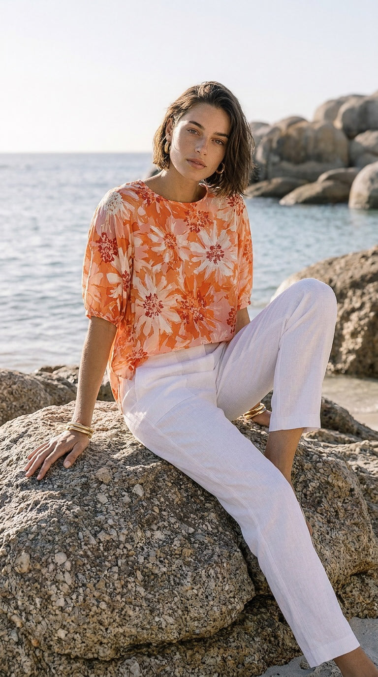 Paloma - White premium 100% linen: Straight leg pants