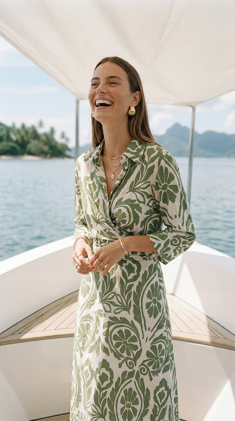 Jolie - Luna Petal Green: Built-in tie belt dress