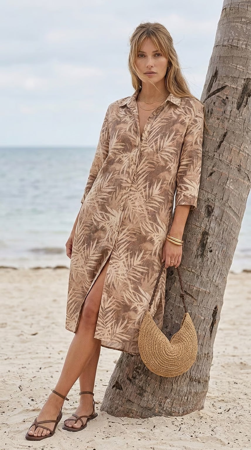 Ibiza - Palm Earth: Midi Shirt dress with panel detail