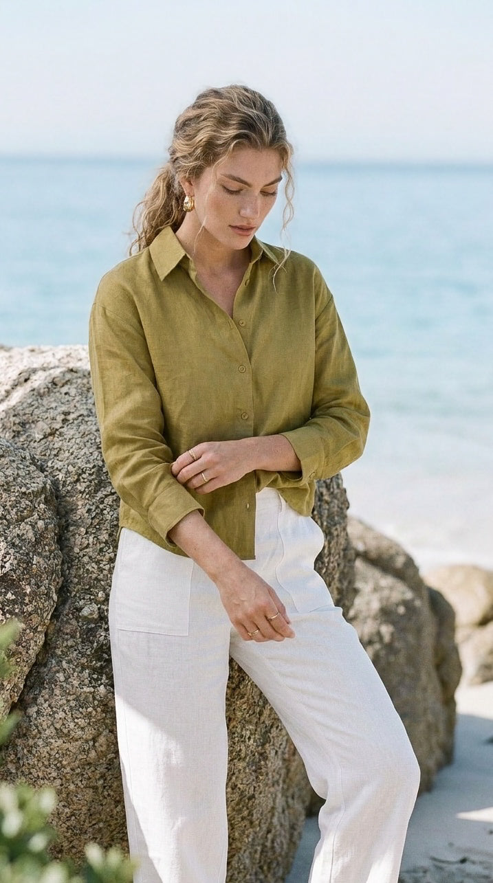 Amelia - Willow premium 100% linen: Collared shirt