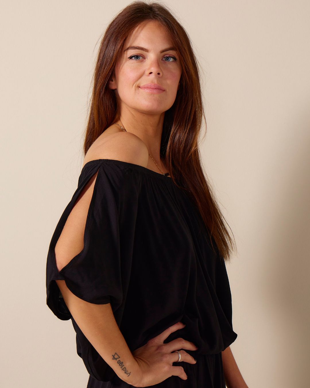 Boho Maxi dress - Black: Off the shoulder, elasticated waistband maxi dress
