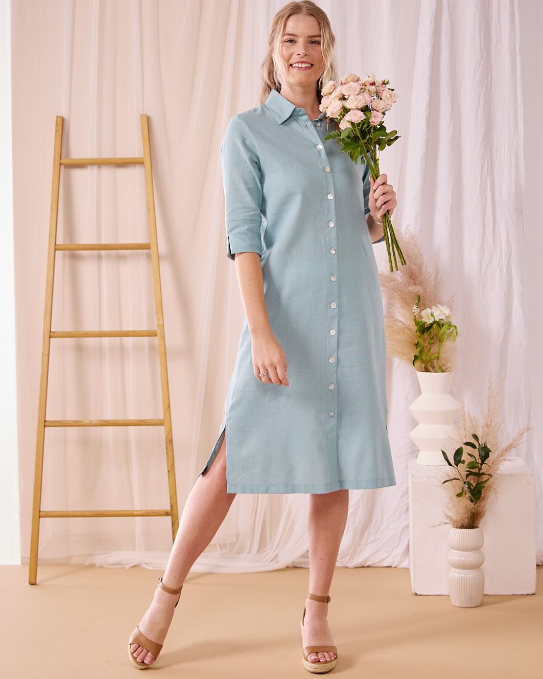 Sarah - Dream blue:  Classic midi shirt dress