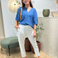 Amy - Pacific Blue: Flowy V-neck blouse