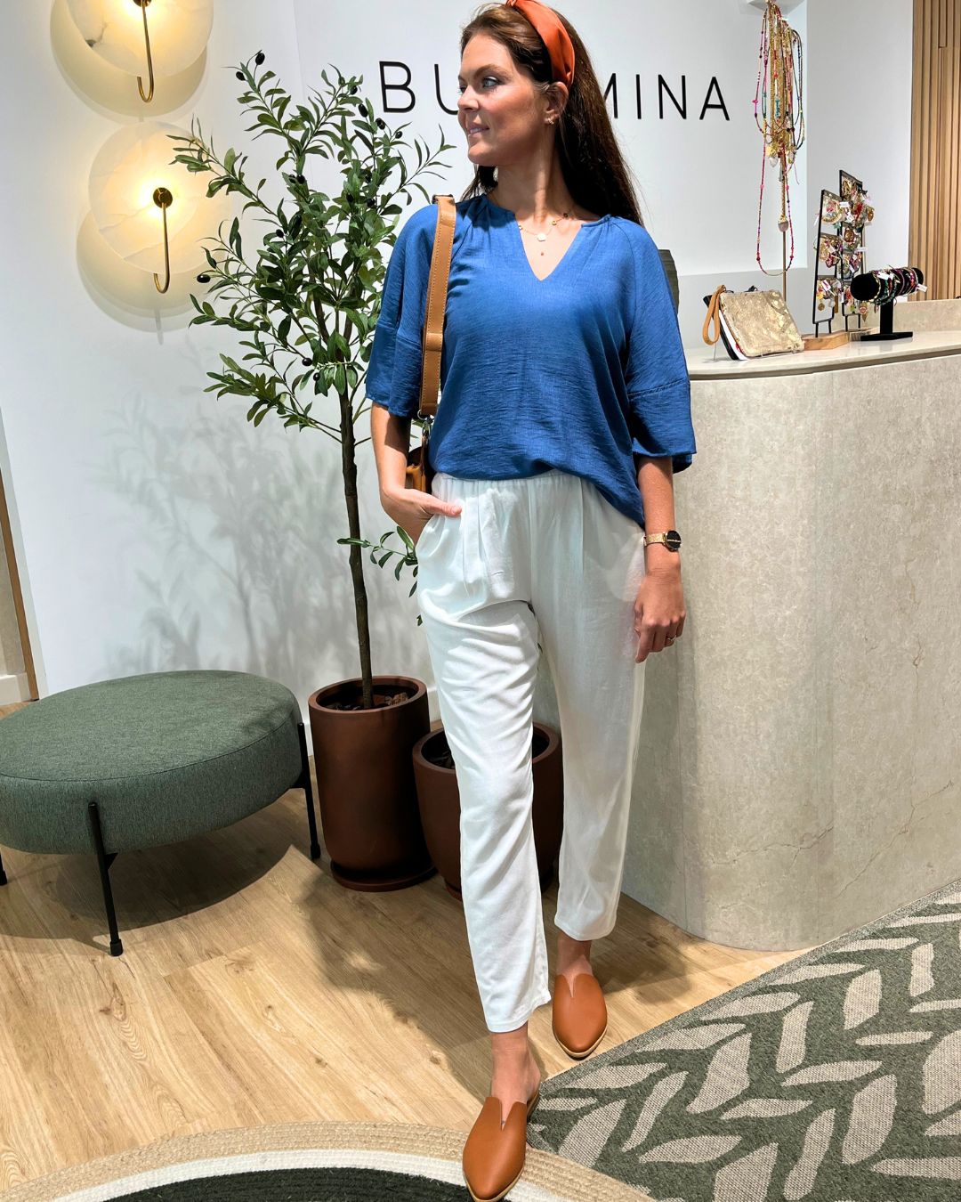 Amy - Pacific Blue: Flowy V-neck blouse