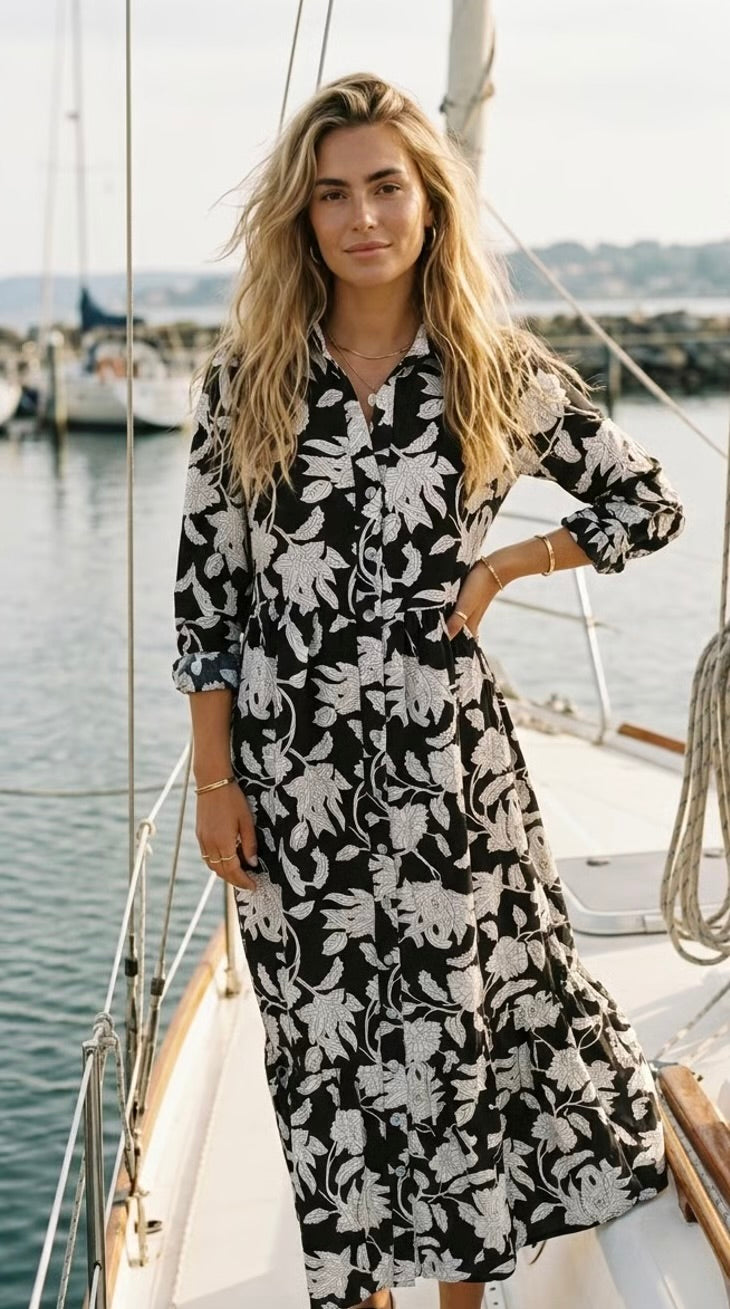 Maddison Maxi - Amber Paislies: Button-up Collared Tiered Maxi dress