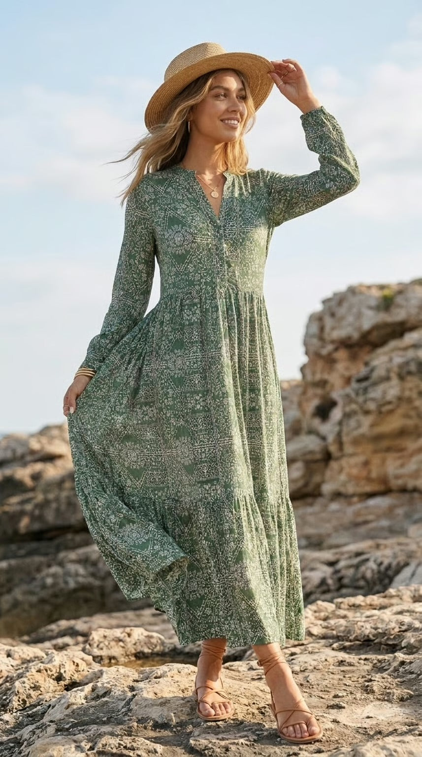 Winter Rose - Wild Horizon: Mandarin Collar Tiered dress