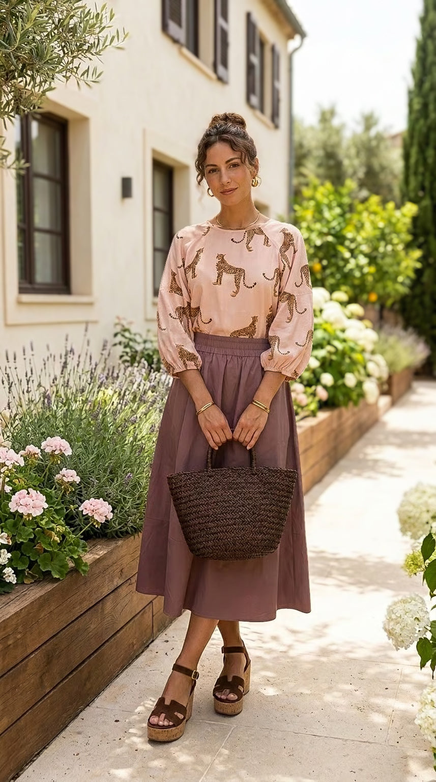 Shay - Cognac: A-line Poplin skirt