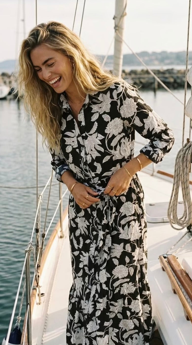 Maddison Maxi - Amber Paislies: Button-up Collared Tiered Maxi dress