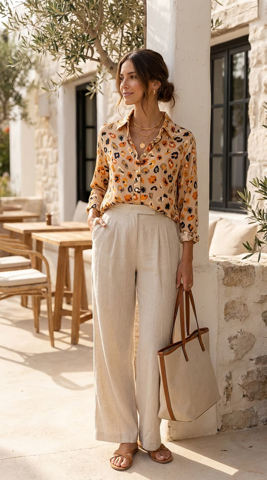 Ellie - Desert Calm: Classic Collared Shirt with a Cuff