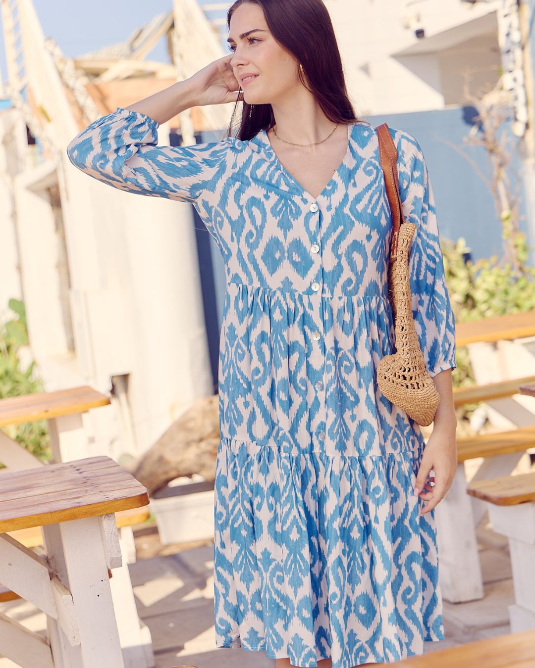 Isla - Lunar Rainforest: Tiered Button up dress