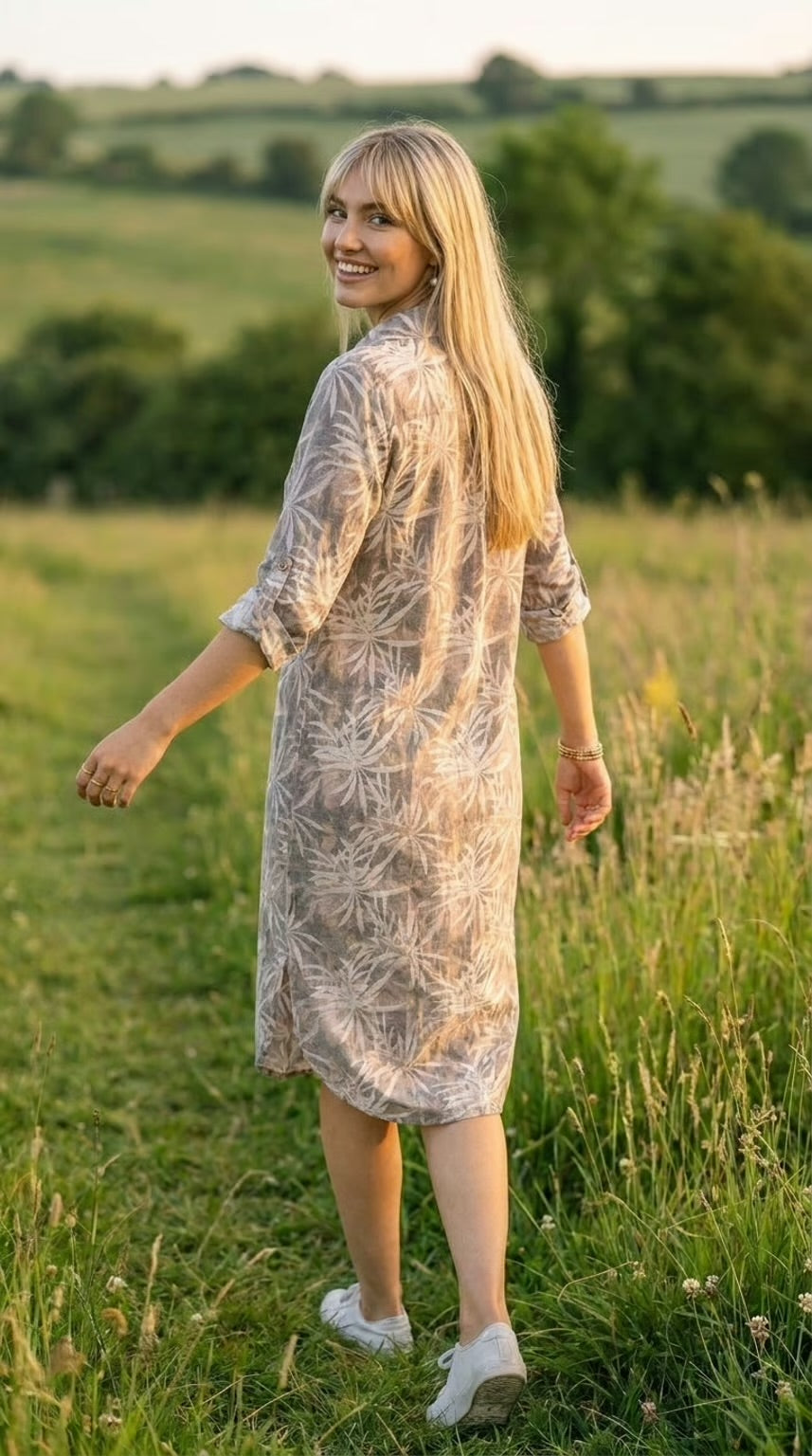 Ibiza - Palm Earth: Midi Shirt dress with panel detail