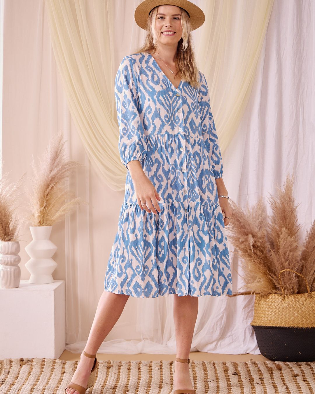 Isla - Lunar Rainforest: Tiered Button up dress