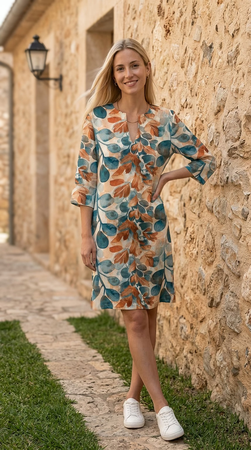 Kerry - Waterglow: Classic midi shift dress with 3/4 sleeves
