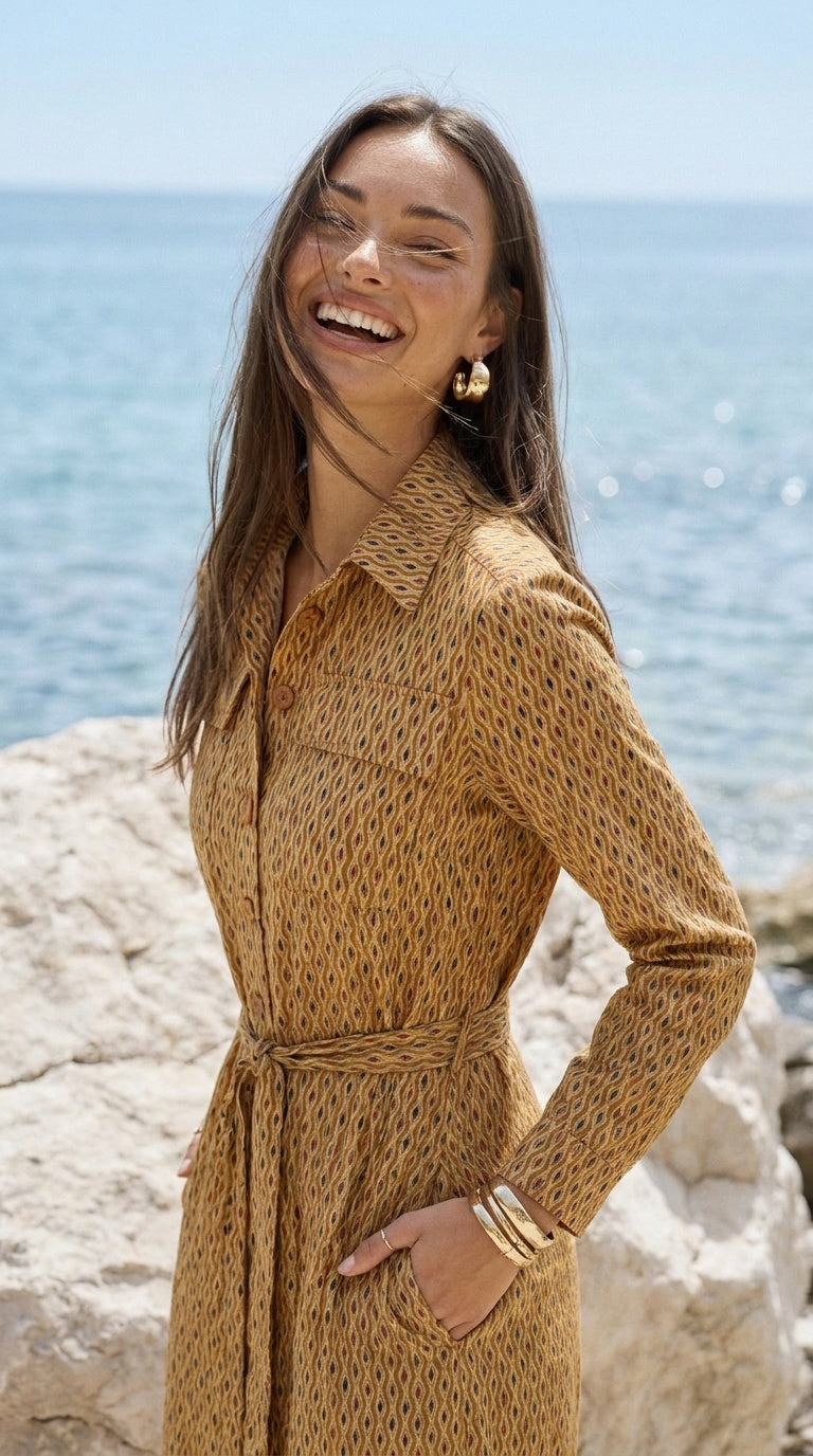 Gianna - Coral Kiss: Belted Shirt dress