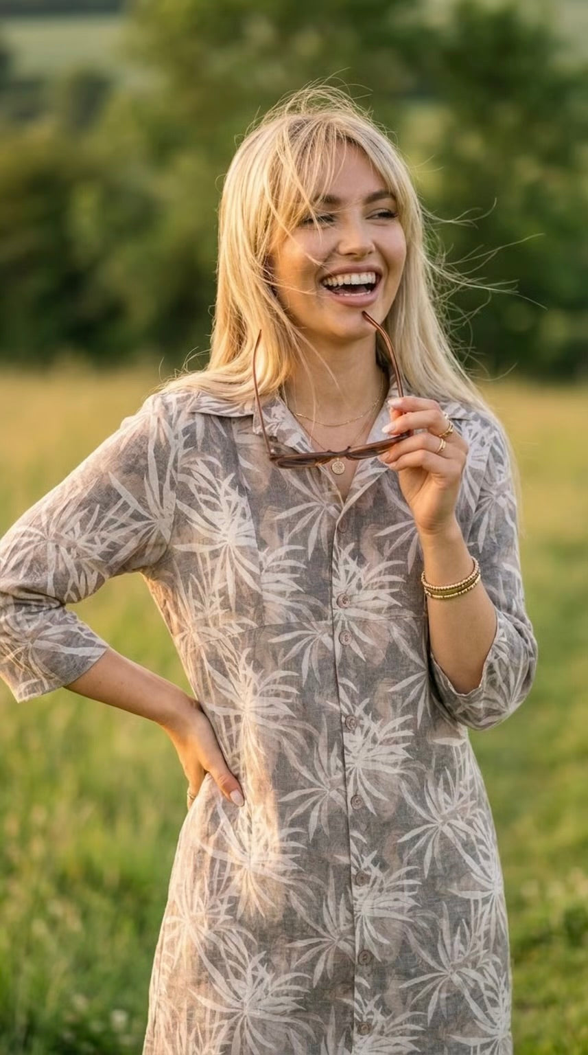 Ibiza - Palm Earth: Midi Shirt dress with panel detail