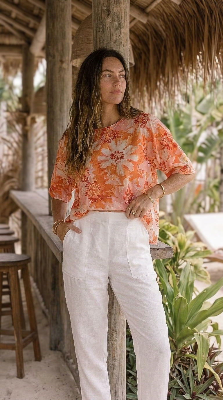 Paloma -  White linen: Straight leg pants
