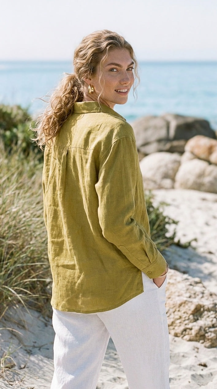 Amelia - Willow premium 100% linen: Collared shirt
