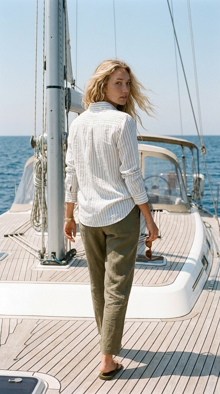 Paloma - Khaki premium 100% linen: Straight leg pants